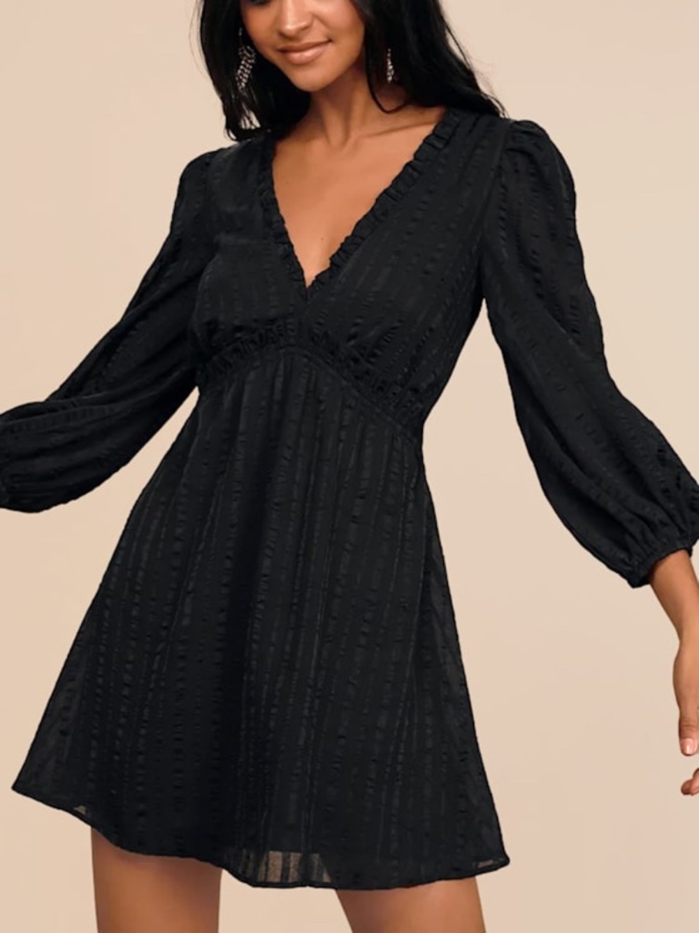 Lulus Forever In My Heart Black Striped Balloon Sleeve Mini Dress - Size M